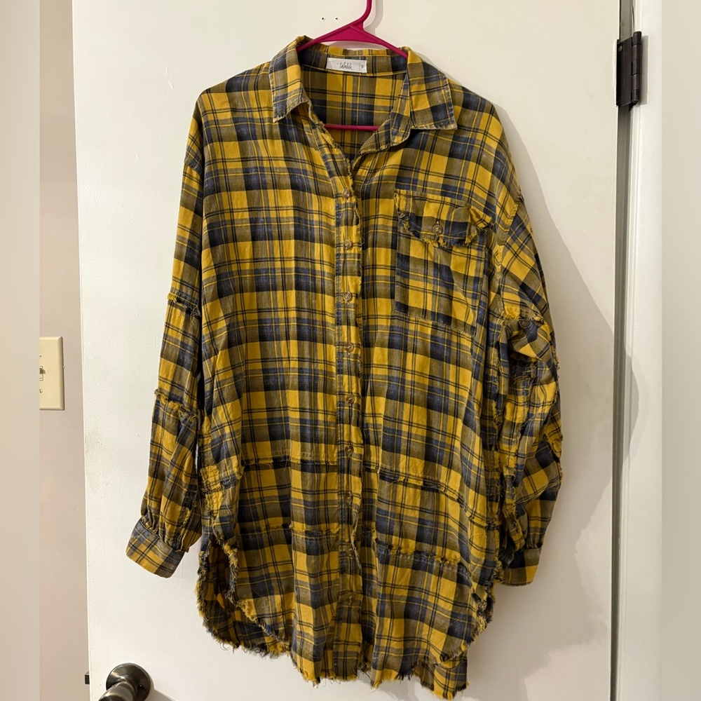 TALULAH Yellow and Blue Plaid Shirt Dress